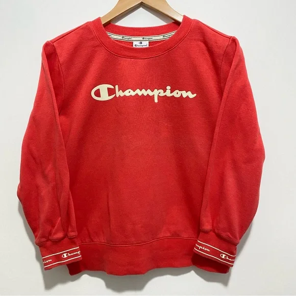 Champion Womens Red Sweatshirt Spell Out Logo M - Picture 1 of 5